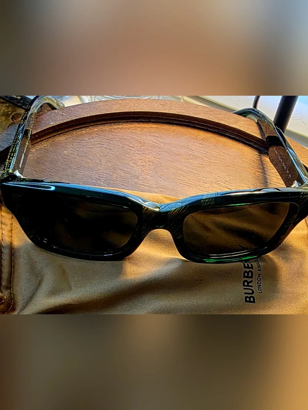 Burberry Dark Gray Sunglasses With Frames In Green /Gold